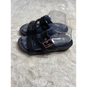 Vionic Black Womens Sandals Size 7 With Buckle Strap & Textured Design